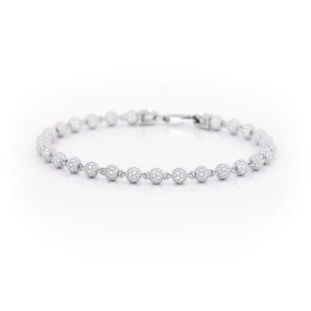 Sterling Silver Diamond pave’ Ball Bracelet 4.25ctw 4mm